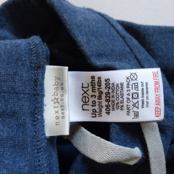 next uk blue stretch cotton joggers pants 0-3 months baby - Picture 4 of 5